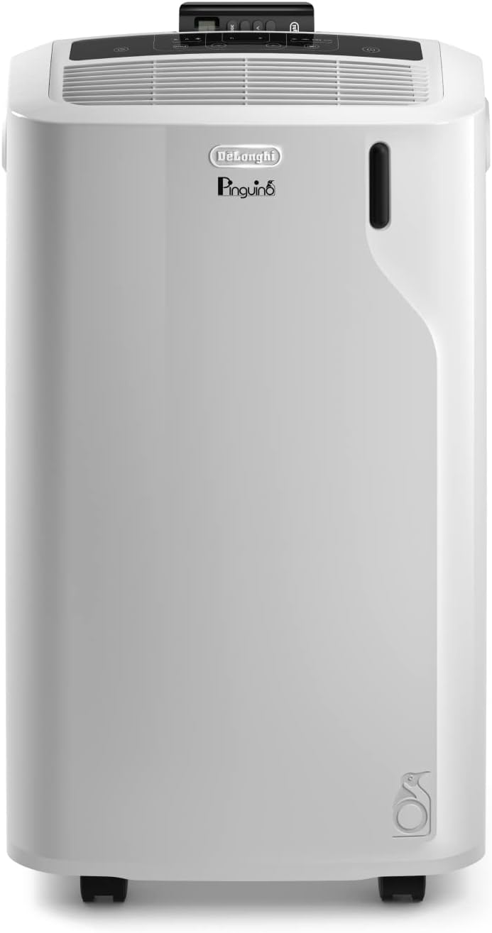 De'Longhi L'Originale Pinguino PAC EM82, Climatizzatore portatile, silenzioso, 9400 btu/h, per ambienti fino a 80 m³, funzione di deumidificazione, gas ecologico R290, classe A, timer 24H, telecomando