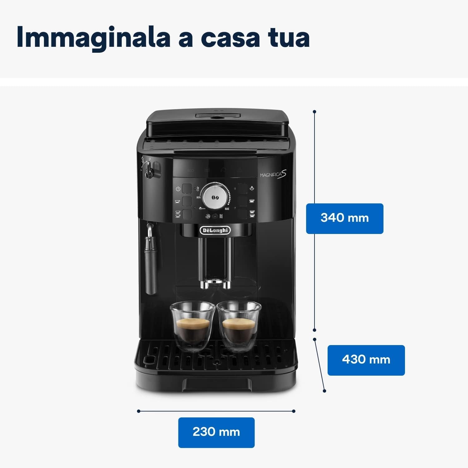 De'Longhi Perfetto Magnifica S ECAM11.112.B Macchina da caffè automatica per espresso e cappuccino, in chicchi o in polvere, con pulsanti di selezione diretta e spegnimento automatico, nera
