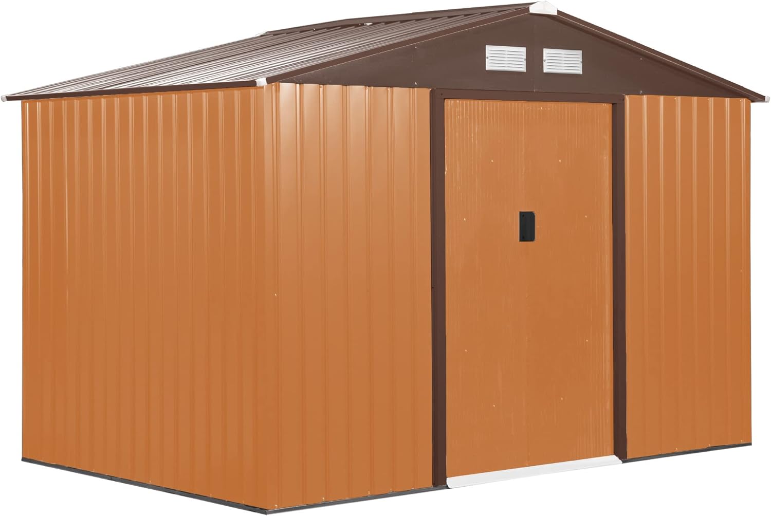 Outsunny Casetta da Giardino 4.9 m² con Fondazione, 4 Prese d'Aria e 2 Porte Scorrevoli, Capanno Porta Attrezzi in Lamiera d'Acciaio, 277x195x192 cm, Giallo