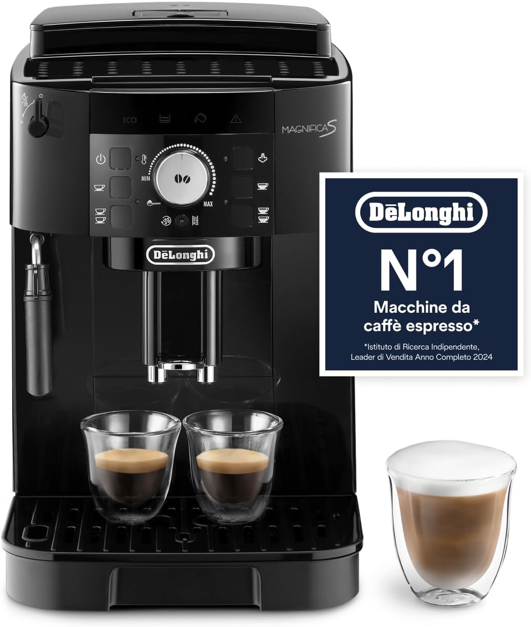 De'Longhi Perfetto Magnifica S ECAM11.112.B Macchina da caffè automatica per espresso e cappuccino, in chicchi o in polvere, con pulsanti di selezione diretta e spegnimento automatico, nera