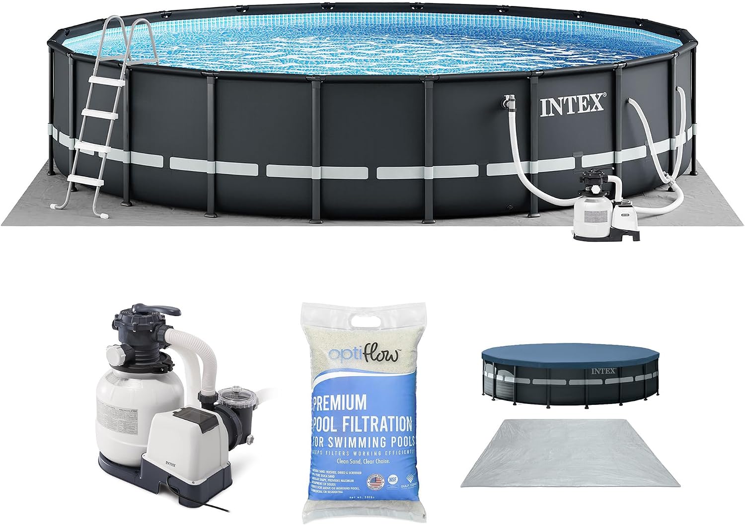 INTEX 26325EH Ultra XTR 488 x 122 cm con pompa a sabbia e sabbia filtrante premium OptiFlow da 22,7 kg
