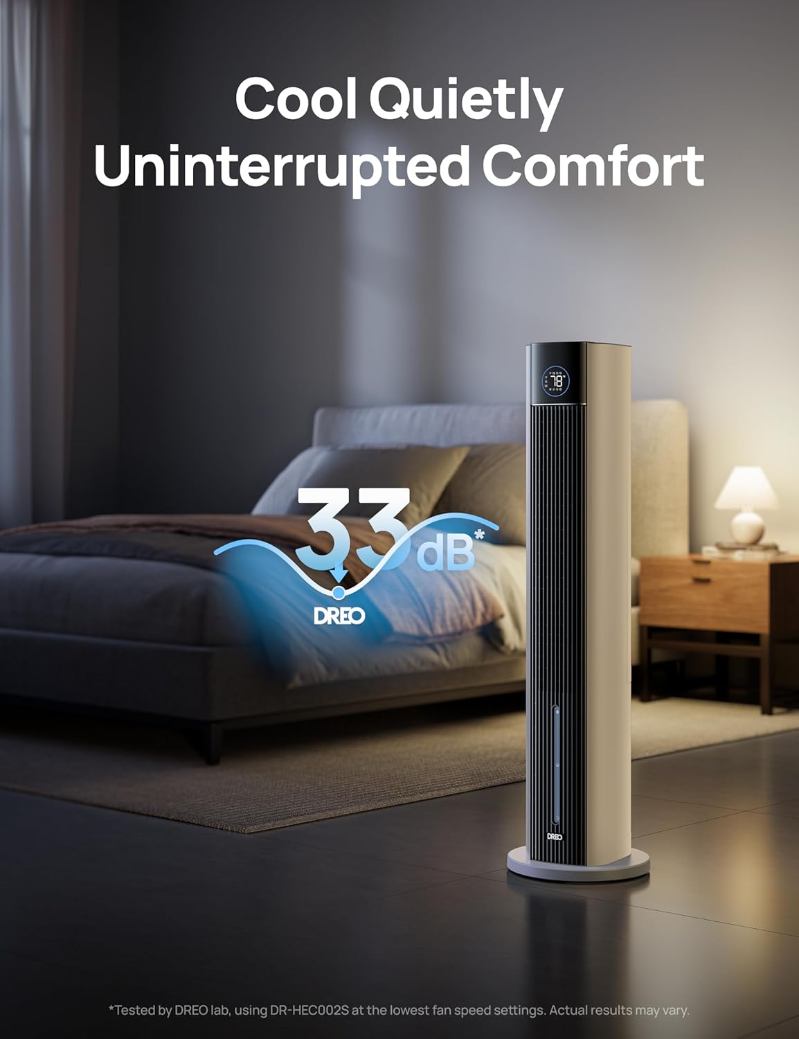 DREO Ventilatore a torre con raffreddamento ad acqua, raffrescatore da 110 cm, silenzioso, 4 velocità, 4 modalità, evaporativo, controllo tramite app, ghiaccio incluso, oscillazione a 80°, timer 12H, bianco