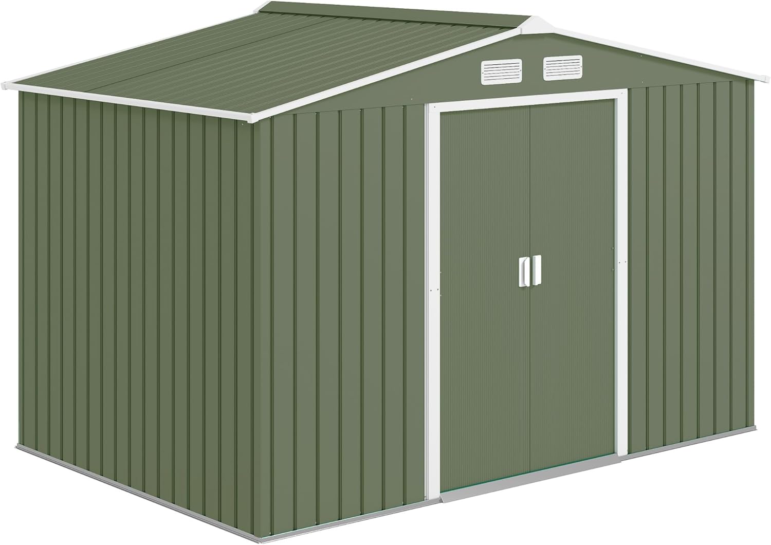 Outsunny Casetta da Giardino 4.9 m² con Fondazione, 4 Prese d'Aria e 2 Porte Scorrevoli, Capanno Porta Attrezzi in Lamiera d'Acciaio, 277x195x192 cm, Giallo