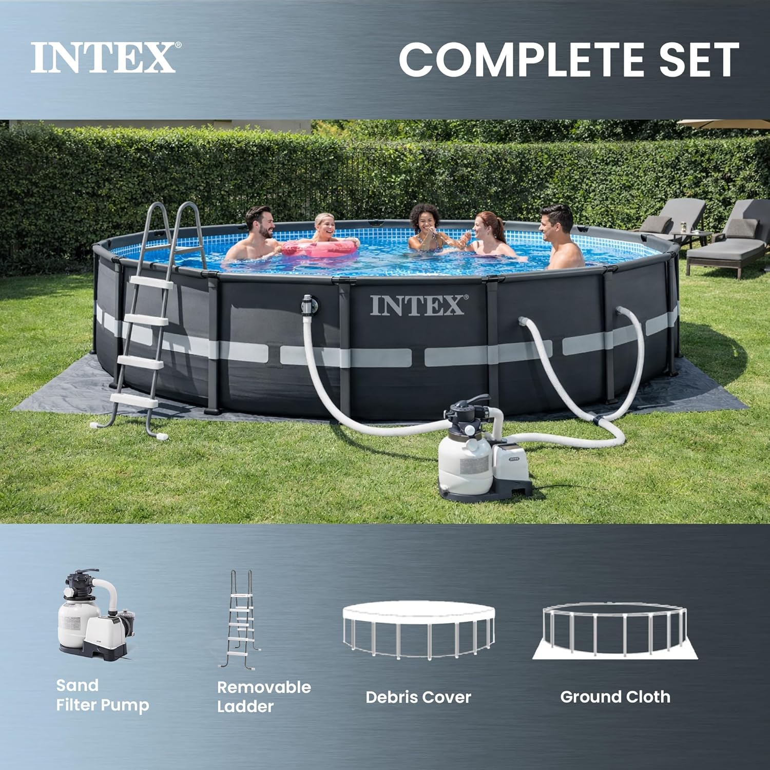 INTEX 26325EH Ultra XTR 488 x 122 cm con pompa a sabbia e sabbia filtrante premium OptiFlow da 22,7 kg