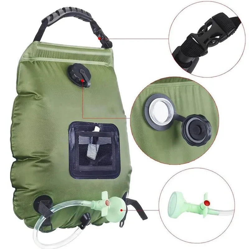20L Solar Shower Bag Premium Outdoor Camping Solar Heating Hot Water 45°C with Removable Hose Shower Head Home Use