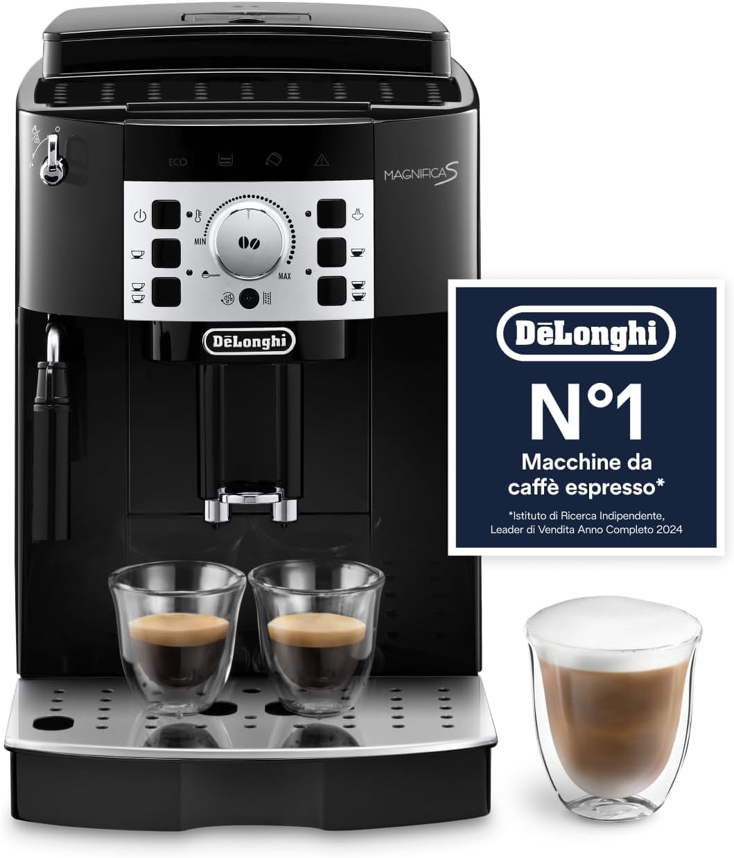 De'Longhi Perfetto Magnifica S ECAM11.112.B Macchina da caffè automatica per espresso e cappuccino, in chicchi o in polvere, con pulsanti di selezione diretta e spegnimento automatico, nera