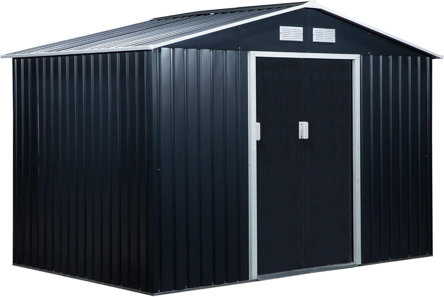 Outsunny Casetta da Giardino 4.9 m² con Fondazione, 4 Prese d'Aria e 2 Porte Scorrevoli, Capanno Porta Attrezzi in Lamiera d'Acciaio, 277x195x192 cm, Giallo