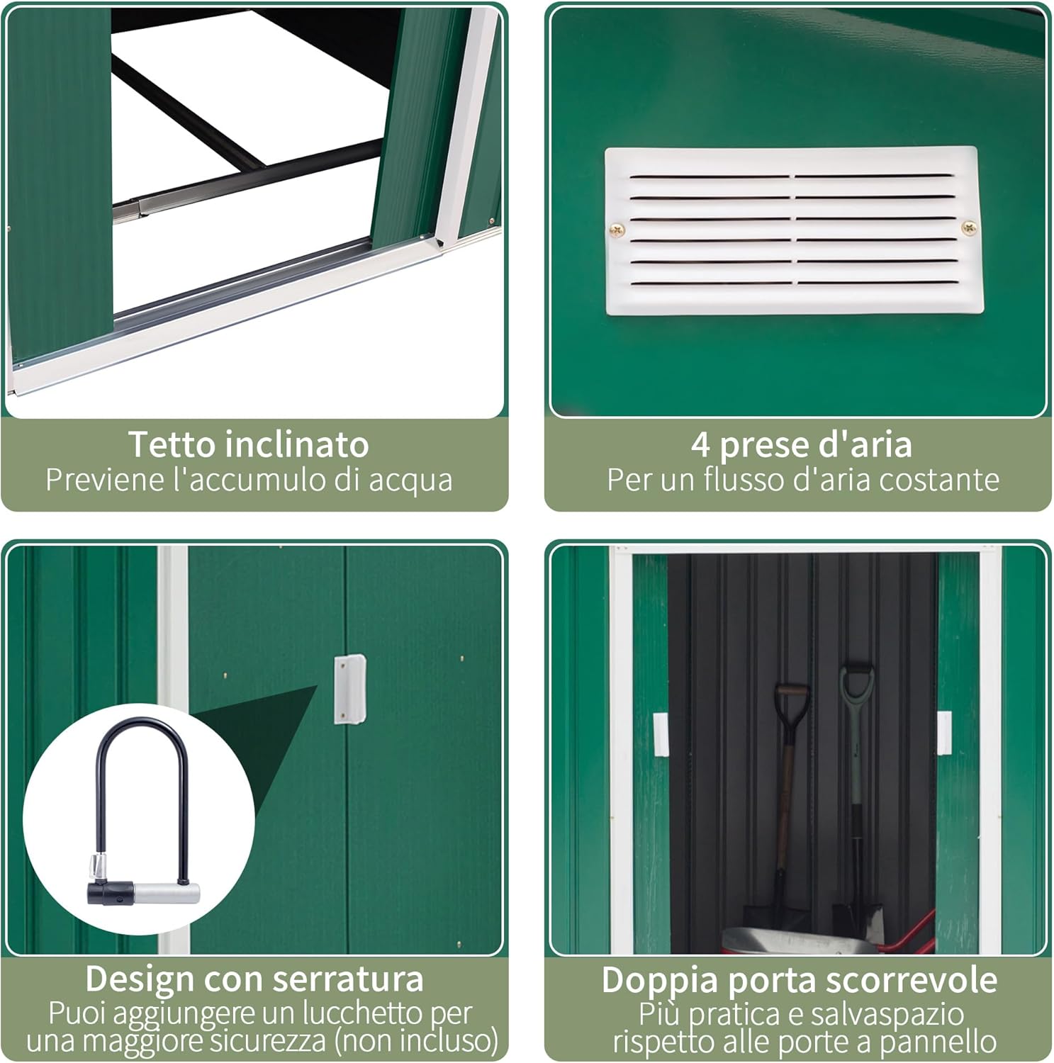 Outsunny Casetta da Giardino 4.9 m² con Fondazione, 4 Prese d'Aria e 2 Porte Scorrevoli, Capanno Porta Attrezzi in Lamiera d'Acciaio, 277x195x192 cm, Giallo