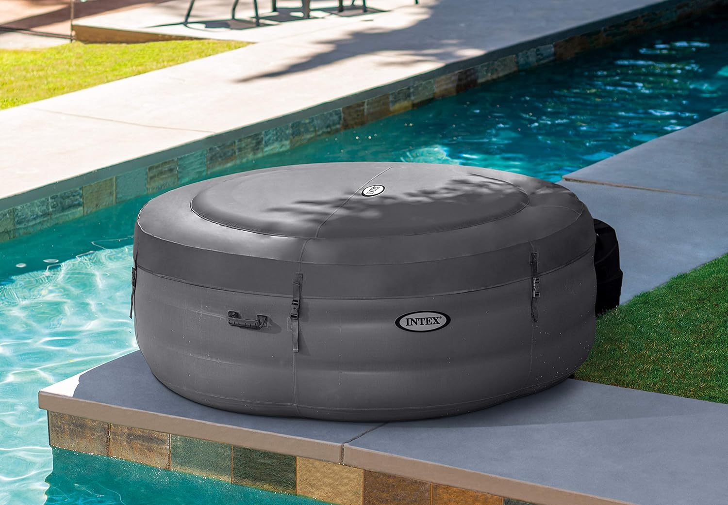 Intex 28482EX – Simple Spa idromassaggio gonfiabile, 4 posti, grigio, diametro 196 x 66 cm