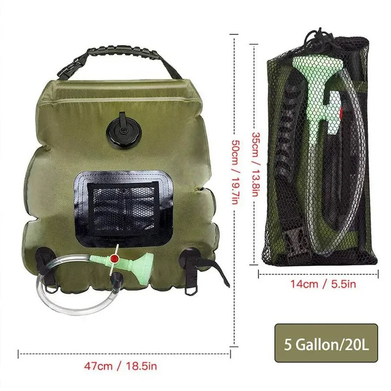 20L Solar Shower Bag Premium Outdoor Camping Solar Heating Hot Water 45°C with Removable Hose Shower Head Home Use