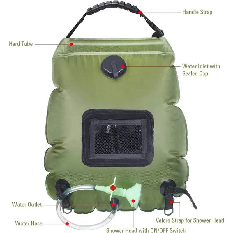 20L Solar Shower Bag Premium Outdoor Camping Solar Heating Hot Water 45°C with Removable Hose Shower Head Home Use